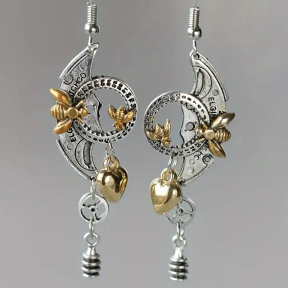 Creative Mechanical Gear Steam Punk Dangle Earrings Bee Roulette Pointer